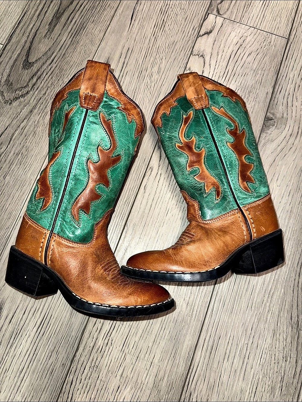 Old West 8181 Western Embroidered Boots in Brown & Green size 7